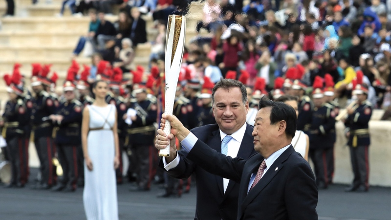 Prime Minister of South Korea arrives as Korea receives the Olympic Flame