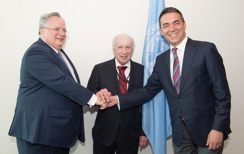 UN Special Envoy Matthew Nimetz and Former Yugoslav Republic of Macedonia counterpart Nikola Dimitro